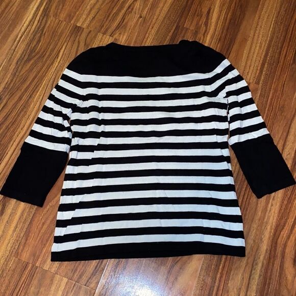 Spence Knits 3/4 Sleeve Sweater Black and White Stripes - Picture 4 of 4